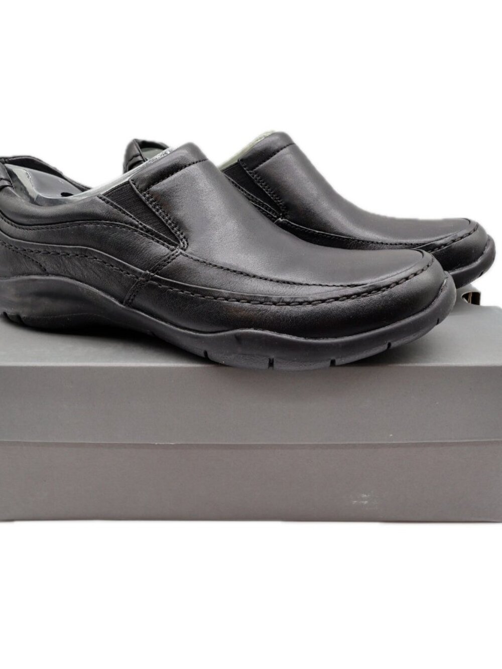 Hush Puppies Zone Slip On Shoes Mens 10 Black Leather Comfort H100050 NEW